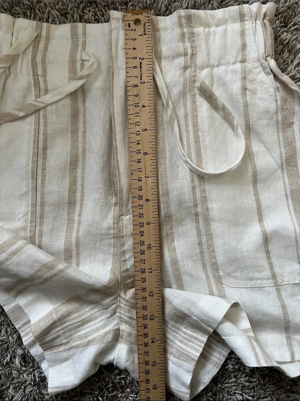NWOT MADEWELL Linen-Blend Pull-On Paperbag Shorts: Undyed Stripe Edition XS
